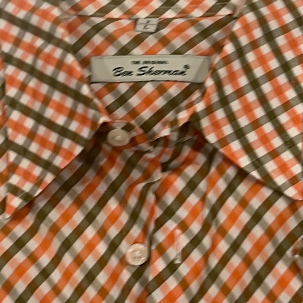 Classic vintage Ben Sherman orange green crisscross button down shirt sleeve